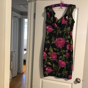 Floral dress with ruffled neckline